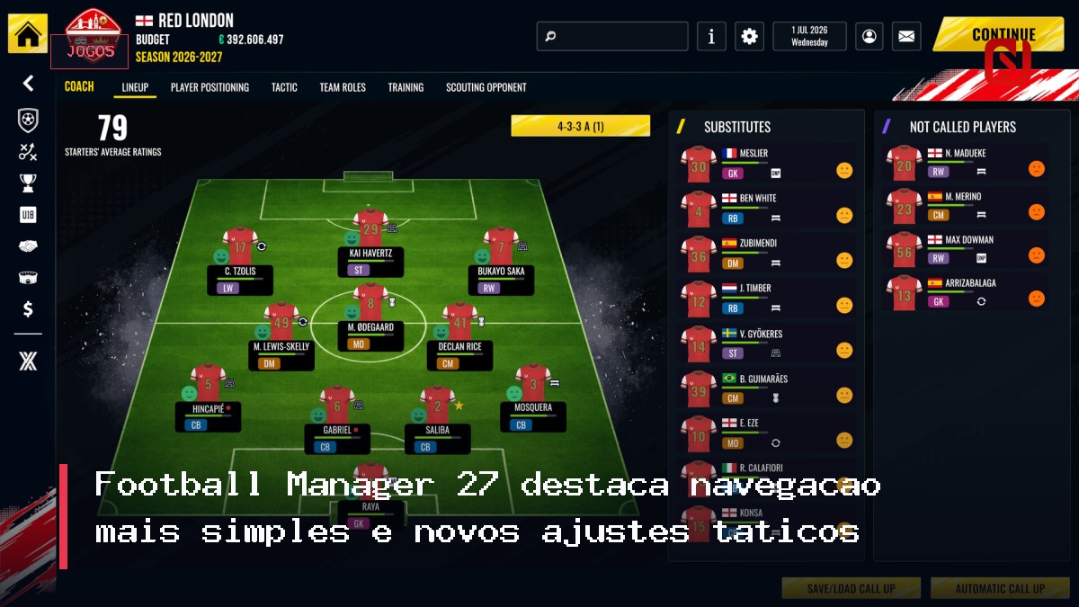 Football Manager 27 destaca navegação mais simples e novos ajustes táticos